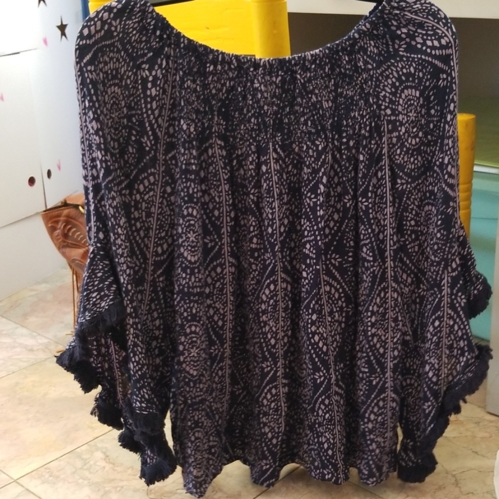 Bohemian navy and light purple blouse, size M